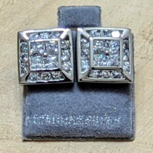 🆕.925 STERLING SILVER SQUARE PRINCESS CUT CUBIC ZIRCONIA STUD EARRINGS - UNISEX